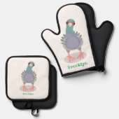 奇妙おもしろいなハト漫画イラストレーション 鍋つかみ&鍋敷きセット (正面/裏面)