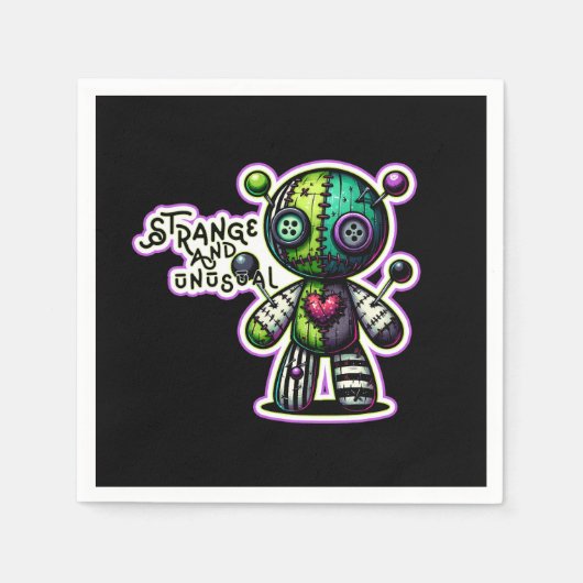 奇妙で珍しい紫の緑のハートブードゥーベア スタンダードカクテルナプキン (正面)