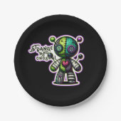 奇妙で珍しい紫の緑のハートブードゥーベア ペーパープレート (正面)