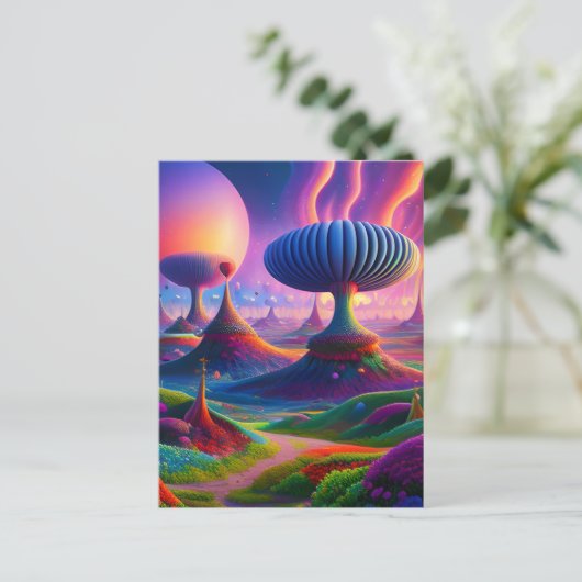 奇妙なものを持つ超現実的で不条理な風景 ポストカード (スタンド正面)