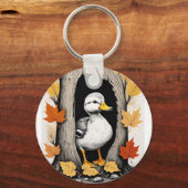 奇妙なアヒルと紅葉パターンデザイン キーホルダー (正面)
