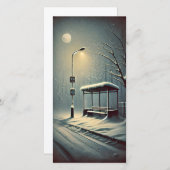 奇妙なダークシティストップバス雪の冬のナイトカード シーズンカード (正面/裏面)