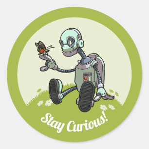 奇妙なロボットが彼の最初の蝶の漫画を見る ラウンドシール