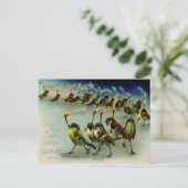 奇妙なヴィンテージのマッチをした鳥の群れ ポストカード (スタンド正面)