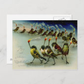 奇妙なヴィンテージのマッチをした鳥の群れ ポストカード (正面/裏面)