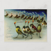 奇妙なヴィンテージのマッチをした鳥の群れ ポストカード (正面)