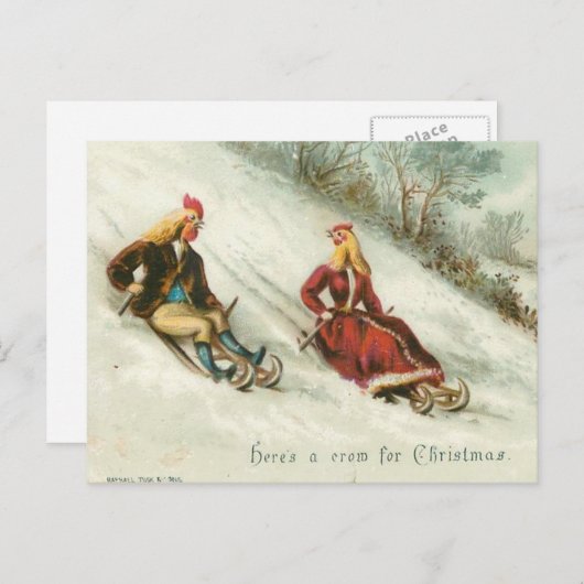奇妙なヴィンテージチキンズライディングクリスマス シーズンポストカード (正面/裏面)