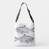奇妙なヴィンテージ魚のスケッチ クロスボディバッグ (裏面)