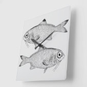 奇妙なヴィンテージ魚のスケッチ スクエア壁時計 (傾斜)