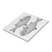 奇妙なヴィンテージ魚のスケッチ タイル (側面)
