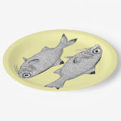 奇妙なヴィンテージ魚のスケッチ ペーパープレート (アングル)