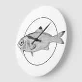 奇妙なヴィンテージ魚のスケッチ ラージ壁時計 (傾斜)