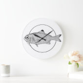 奇妙なヴィンテージ魚のスケッチ ラージ壁時計 (ホーム)