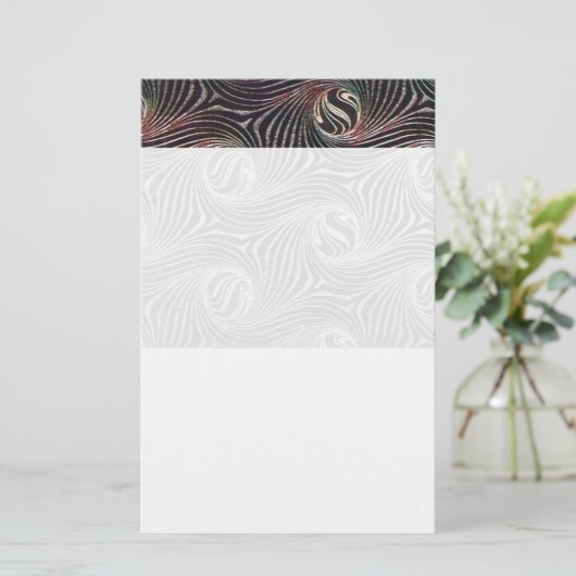 奇妙な円と渦巻きホワイトブラウン抽象芸術 便箋 (スタンド正面)