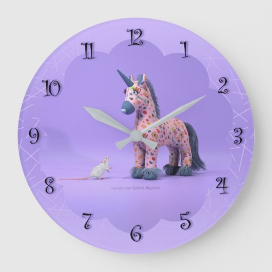 奇妙な出会いマウスとユニコーン ラージ壁時計 (正面)