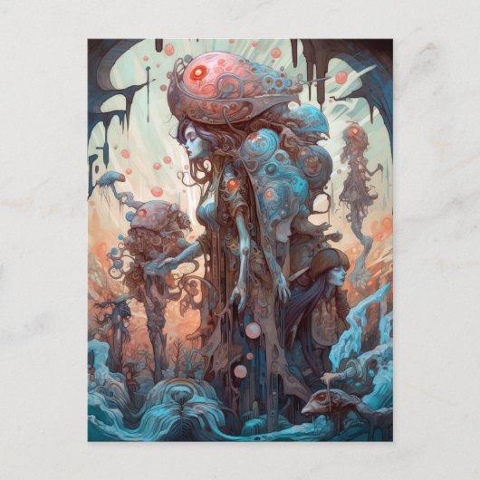 奇妙な変異を持つ女性の超現実美術 ポストカード (正面)