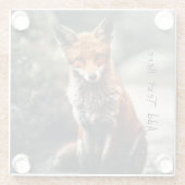 奇妙な大きな赤と白キツネが自然に座って ガラスコースター (裏面)