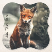 奇妙な大きな赤と白キツネが自然に座って ペーパーコースター (正面)