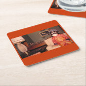 奇妙な奇妙なハロウィーンの衣装、ヴィンテージ スクエアペーパーコースター (アングル)