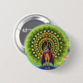  奇妙な孔雀プリント 缶バッジ (正面&裏面)