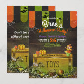 奇妙な幽霊の出る古いおもちゃのハロウィンパーティー 招待状 (正面/裏面)