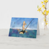 奇妙な日の魚釣り漫画誕生日カード カード (黄色い花)