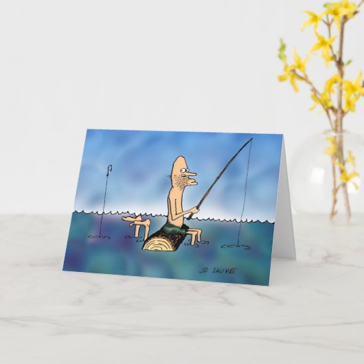 奇妙な日の魚釣り漫画誕生日カード カード (黄色い花)