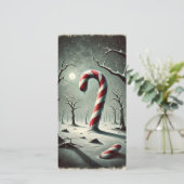 奇妙な暗い雪の冬の夜キャンディーケーンカード シーズンカード (スタンド正面)