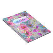 奇妙な活気に満ちたカラフルな水色のフローラル ノートブック (右側)