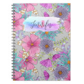 奇妙な活気に満ちたカラフルな水色のフローラル ノートブック (正面)