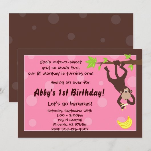 奇妙な猿のピンク 招待状 (正面/裏面)