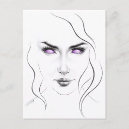 奇妙な紫の目をしたミニマリストのラインアートを持つ人 ポストカード