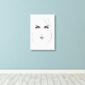 奇妙な紫色の目を持つ女性ミニマリストラインアート キャンバスプリント (インサイチュ (ウッドフロア))