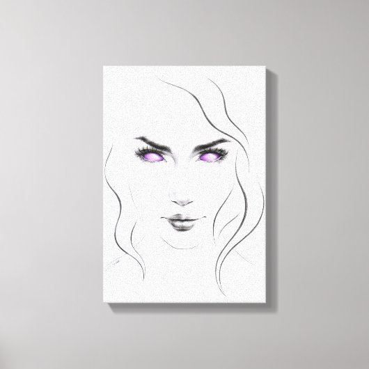 奇妙な紫色の目を持つ女性ミニマリストラインアート キャンバスプリント (正面)