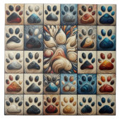 奇妙な色よくはしゃぐの犬の手先のプリント タイル (正面)