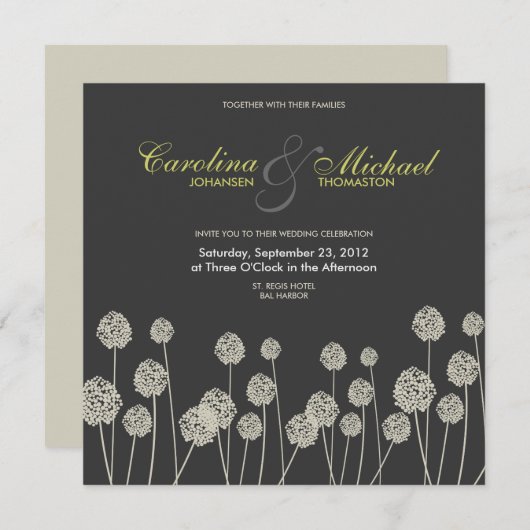 奇妙な花モダンの結婚式 招待状 (正面/裏面)