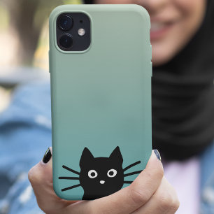 奇妙な覗き見する黒い子ネコ 猫おもしろい顔 iPhone 15 PRO MAXケース