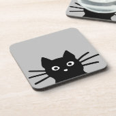 奇妙な覗き見の黒猫|動物おもしろい芸術 コースター (左側)