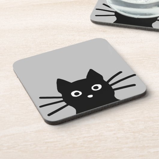 奇妙な覗き見の黒猫|動物おもしろい芸術 コースター (左側)