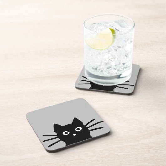 奇妙な覗き見の黒猫|動物おもしろい芸術 コースター (右側)