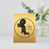 奇妙な金色の羊と山羊の中国の年賀状 シーズンポストカード (スタンド正面)