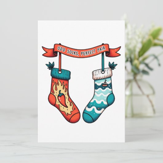 奇妙な靴下の完璧なペアのクリおもしろいスマス シーズンカード (スタンド正面)