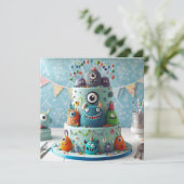 奇怪なモンスターズ飾子供の誕生日ケーキ カード (スタンド正面)