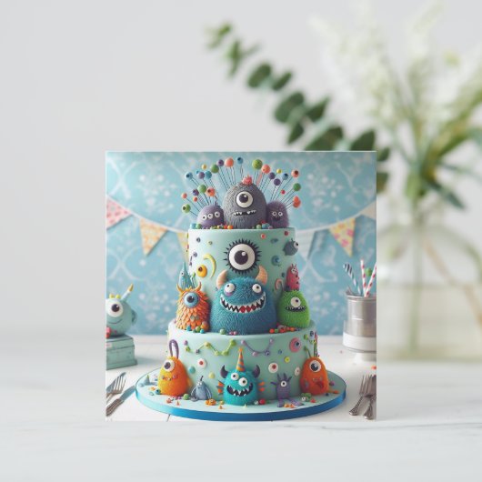 奇怪なモンスターズ飾子供の誕生日ケーキ カード (スタンド正面)