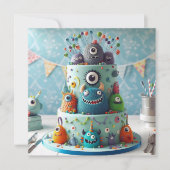 奇怪なモンスターズ飾子供の誕生日ケーキ カード (正面)