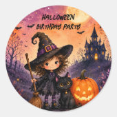 奇想天外な女の子魔女のハロウィンお誕生日会 ラウンドシール (正面)