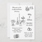 奇想天外な手描きのユニークな前夜祭 招待状 (裏面)