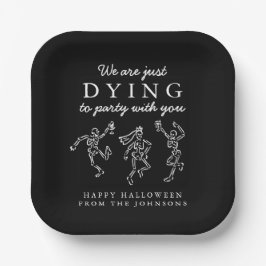 奇想天外な手描きスケルトンのハロウィンパーティー ペーパープレート