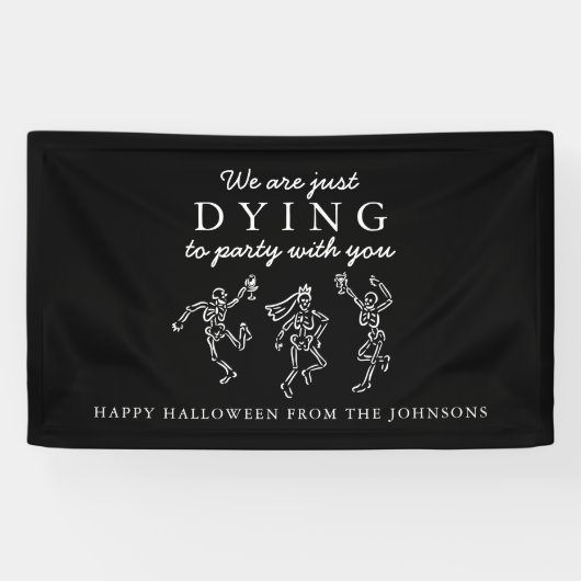 奇想天外な手描きスケルトンのハロウィンパーティー 横断幕 (横)