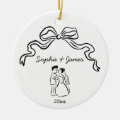 奇想曲線の手描きリボン ウェディング クリスマス セラミックオーナメント (正面)